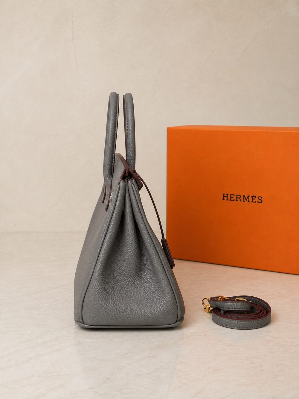 Hermes Birkin Handbag in Gris Meyer Togo with Gold Finish - Picture 2 of 9